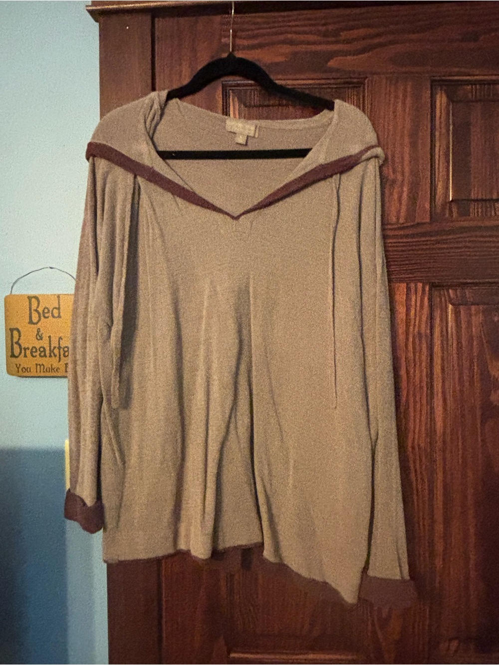Barefoot Dreams Taupe Scoop-Neck Sweater with Brown Trim